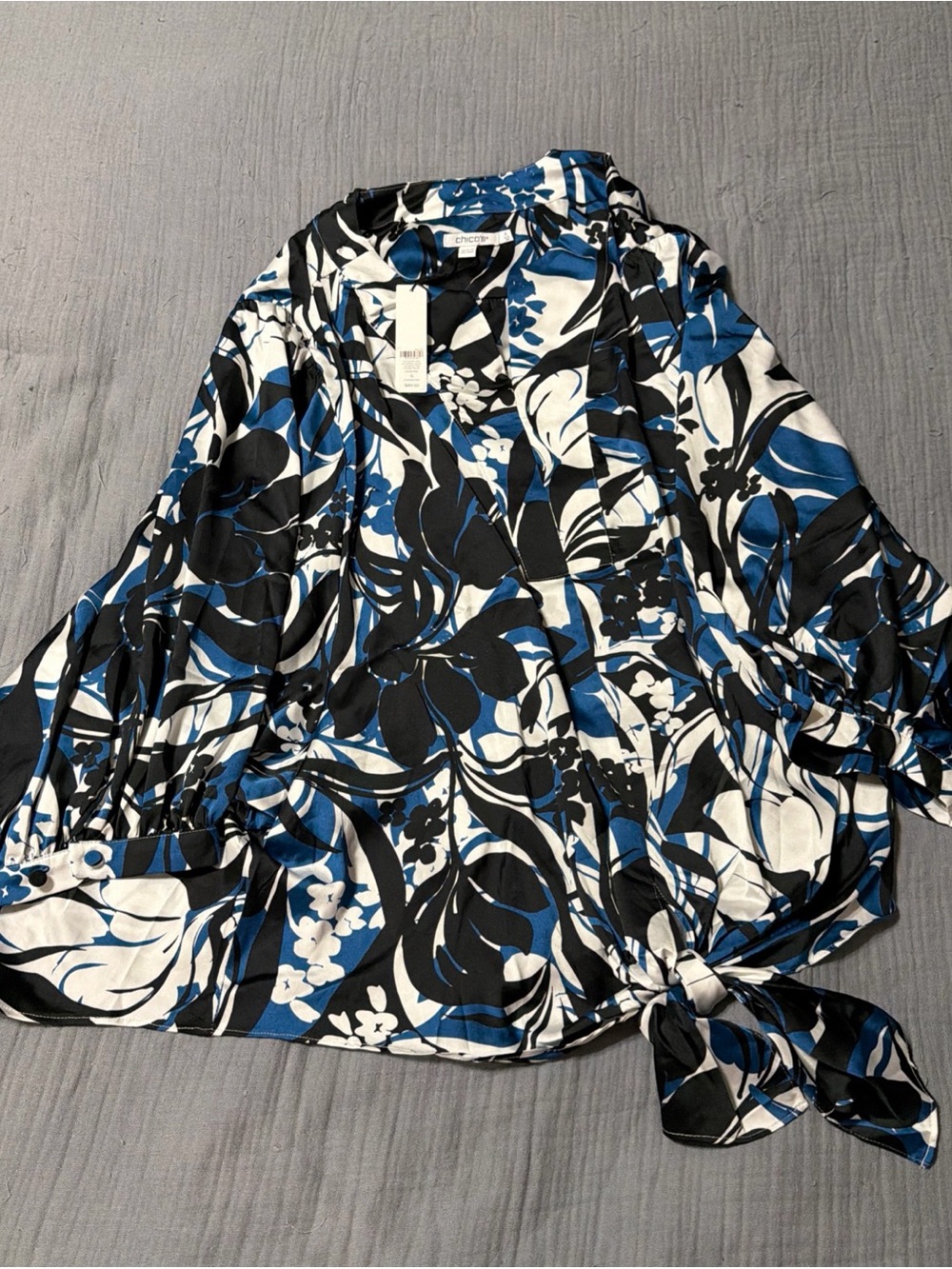 New Chico's Blue Floral Tie-Hem Polyester Blouse Plus Size 20